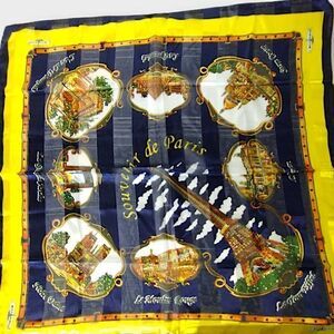 J Mico Sancho Vintage Paris Souvenir Scarf 1980's Eiffel Tower Notre‎ Dame Vtg